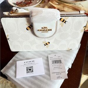 Coach White and Gold Bee Print Wallet